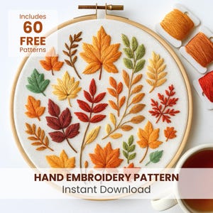 Padrão de bordado de folhas de outono: 6 tamanhos, guia para iniciantes (download em PDF)