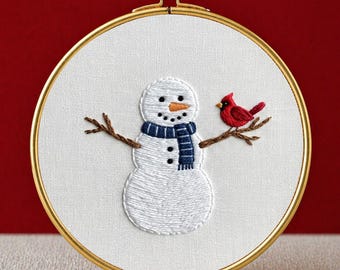 Schneemann Stickmuster PDF Digitaler Download Winter Weihnachten Hoop Art anfängerfreundlich Kardinal Satinstich Urlaub Wandkunst