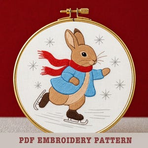 Snowy Peter Rabbit Hand Embroidery Pattern, 6 Sizes (PDF Pattern)