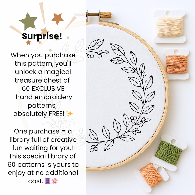 Leaf Sprig Wreath Embroidery Pattern: Beginner Needlepoint (PDF Digital ...
