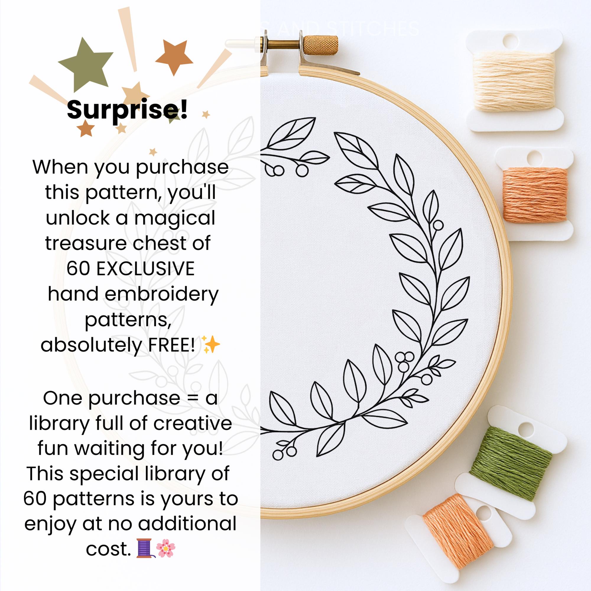 Leaf Sprig Wreath Embroidery Pattern: Beginner Needlepoint (PDF Digital ...