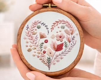 花柄ハート刺繍パターン、DIYフープアート（PDFパターン） - Etsy 日本