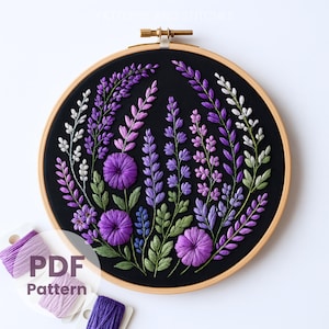 Borduurpatroon wilde bloemen lavendel, beginnersvriendelijk, handgemaakte kunst (digitale download)