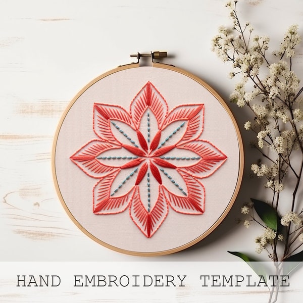 Red work embroidery pattern, Mandala embroidery, PDF pattern, DIY embroidery hoop, red work embroidery, digital download, DIY adult crafts