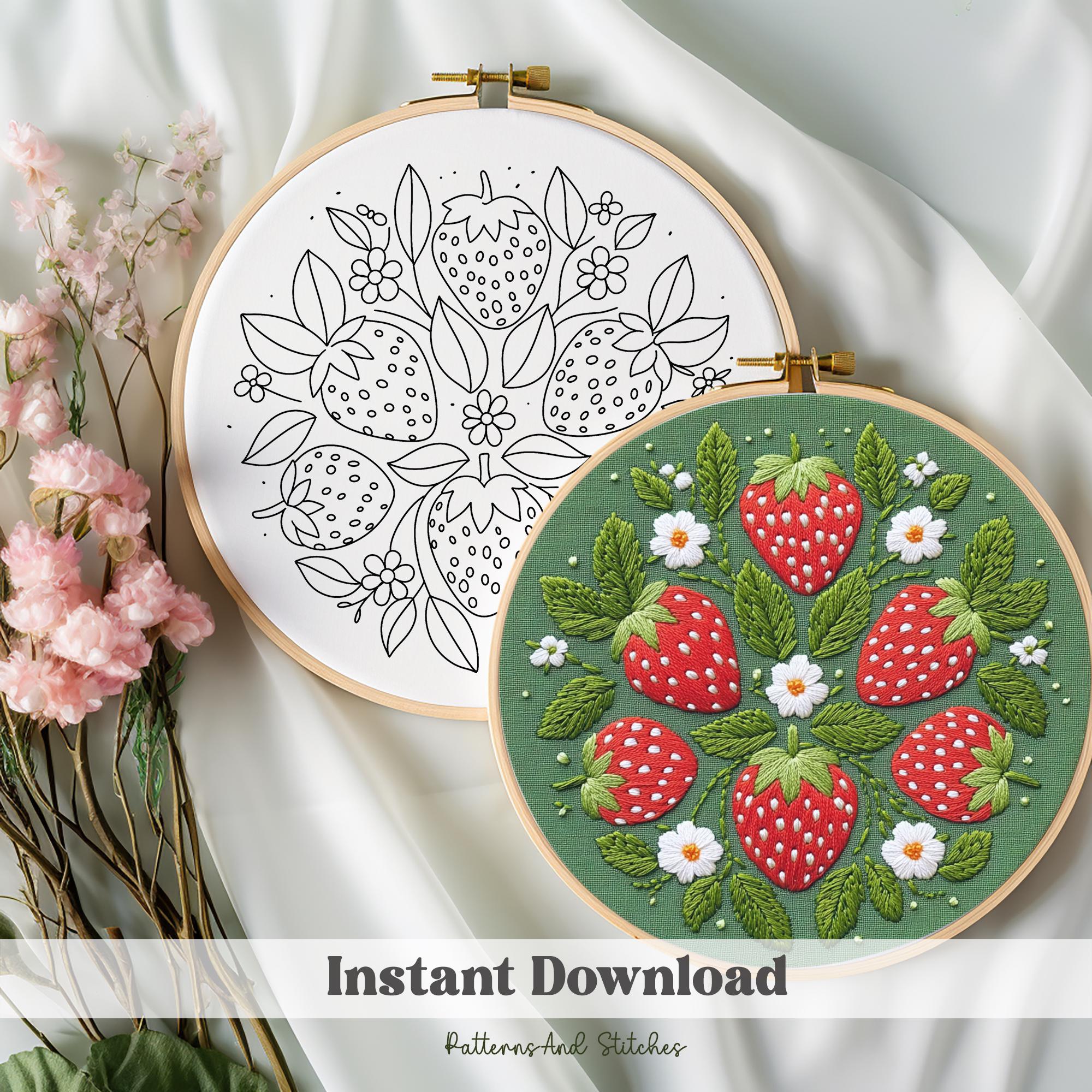 花柄イチゴ刺繍パターン：DIYフルーツデコレーション（PDF） - Etsy 日本