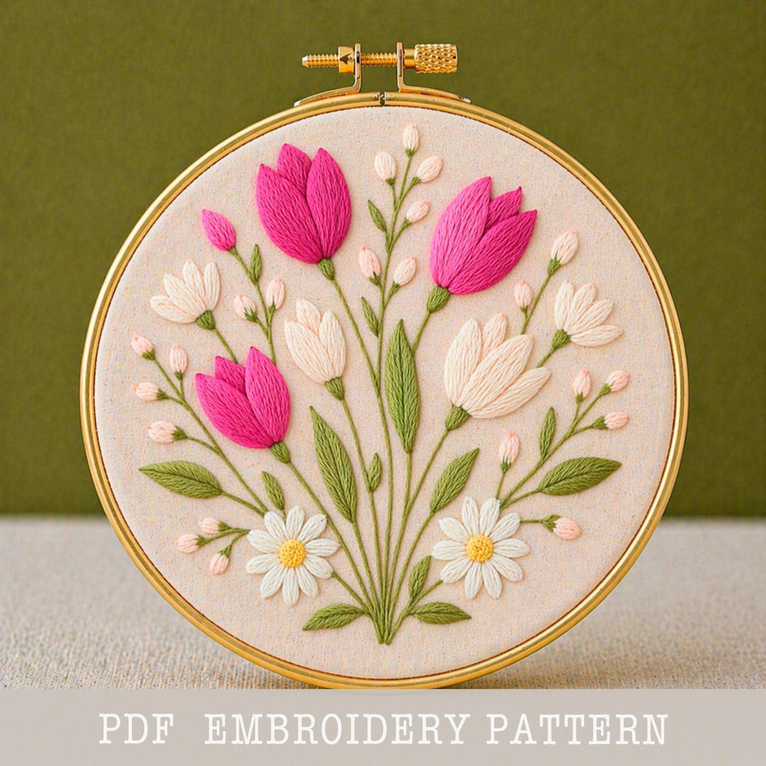 Tiny Tulip Hand Embroidery Pattern PDF Download, Floral Embroidery Hoop ...