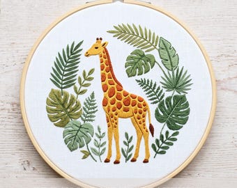 キリンの手刺繍デザイン：サファリ動物アート、簡単クラフト（PDF