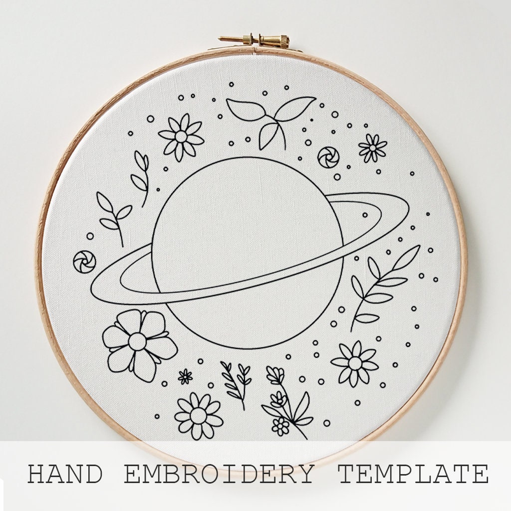Floral Planet Embroidery, Universe Embroidery, Space