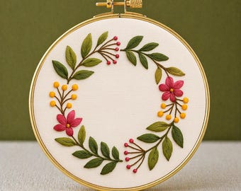 Floral Wreath Embroidery Pattern: Beginner Hand Embroidery (PDF Download, 6 Sizes)