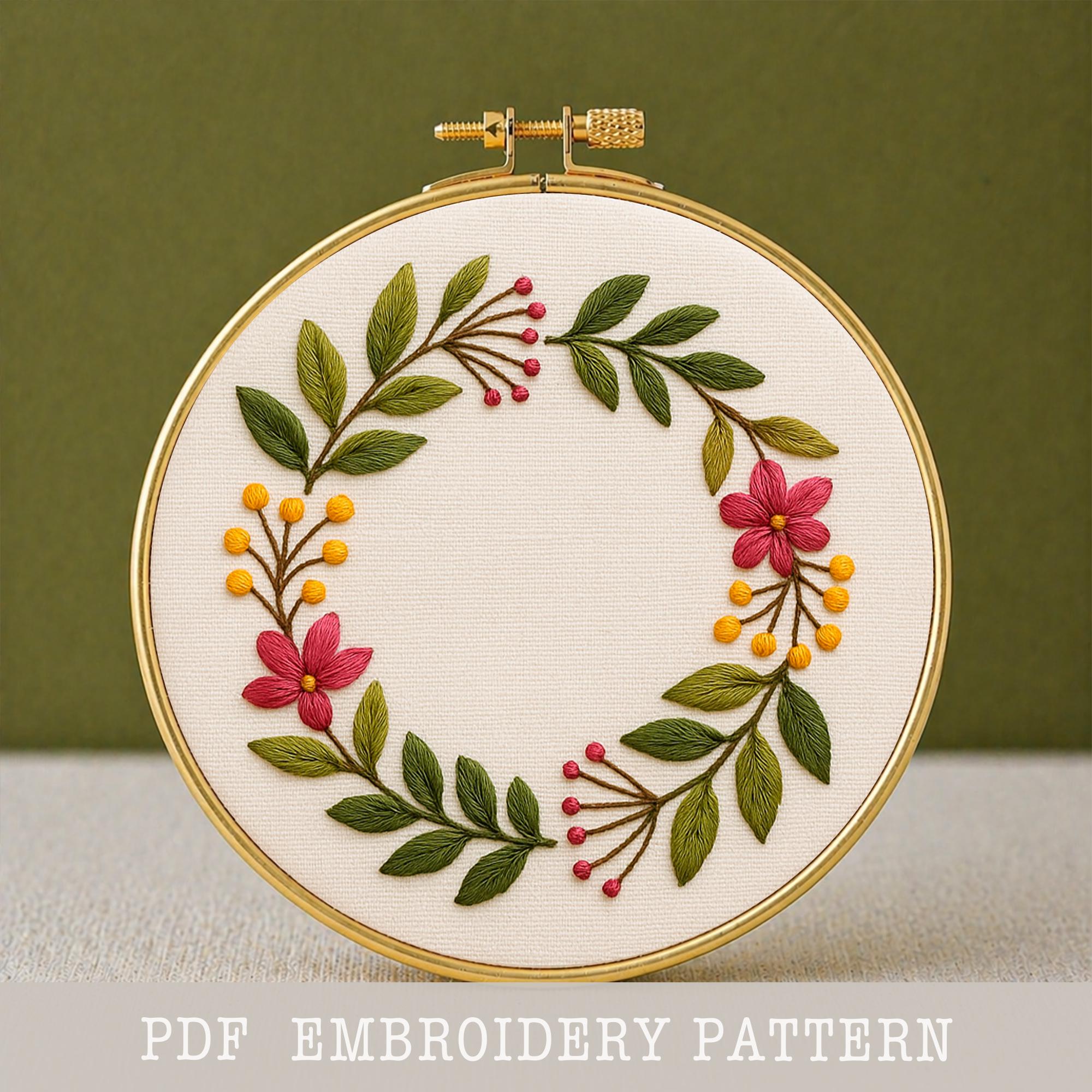 花輪の刺繍パターン：初心者向け手刺繍（PDFダウンロード、6サイズ
