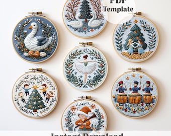 12 Days of Christmas hand embroidery, Printable embroidery, DIY embroidery, Christmas embroidery, Twelve Days of Christmas, Christmas crafts