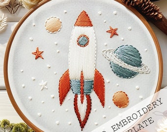 Rocket Embroidery, needlecraft, DIY embroidery pattern, beginners needlecraft, modern embroidery art, Constellation template, Space Nursery