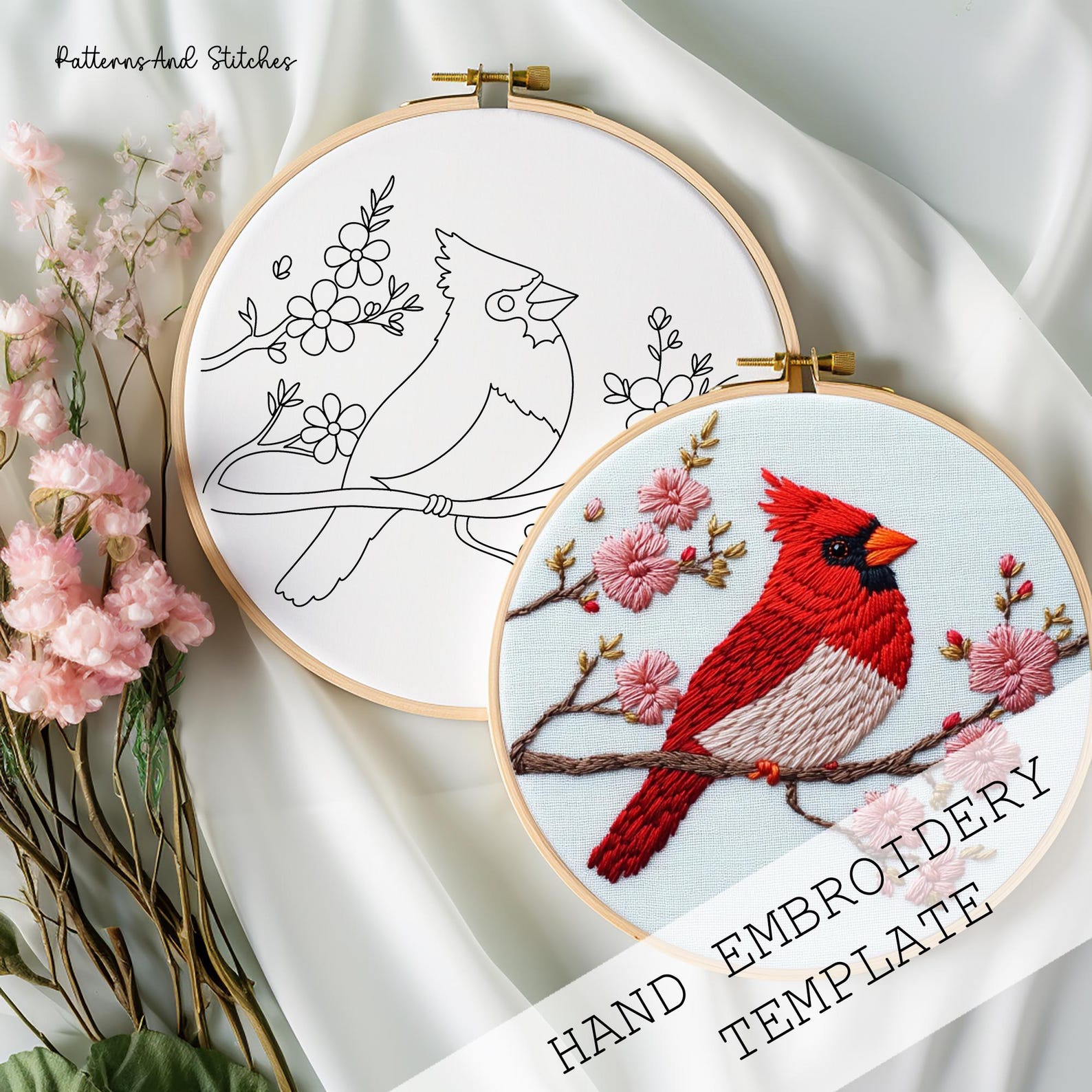Spring Cardinal Embroidery Pattern: Beginner DIY (PDF) - Etsy