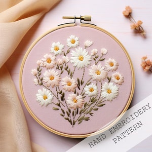 Modello di ricamo Wild Daisy, ricamo botanico, modello PDF, ricamo su telaio, ricamo floreale digitale da scaricare, adatto ai principianti