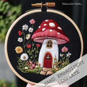 Mushroom Hand Embroidery, PDF Pattern Template, Digital Stitching File, Spring crafts, Hoop Art Design, DIY Embroidery, DIY Embroidery art