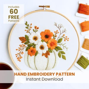 Padrão de bordado à mão de abóbora branca floral (PDF)