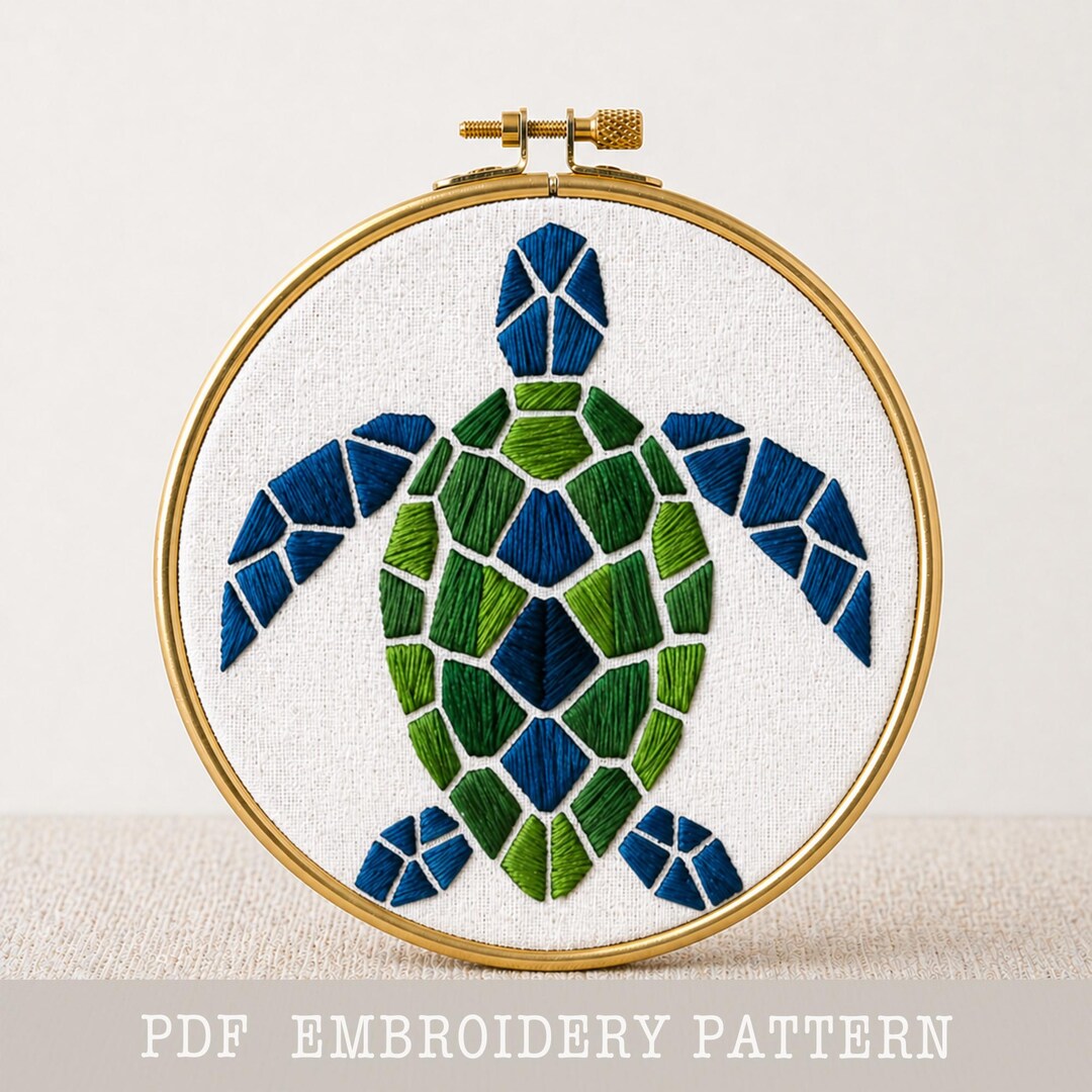 Embroidered Turtle Simple Geometric Turtle Embroidery Pattern: DIY Modern Decor (PDF) - Etsy