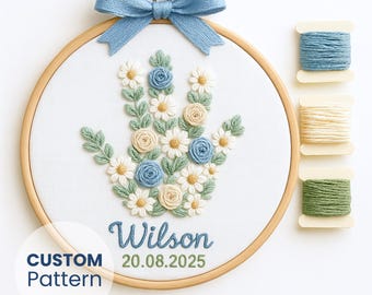 Personalized Baby Footprint Embroidery Pattern: Floral Keepsake (PDF Download)