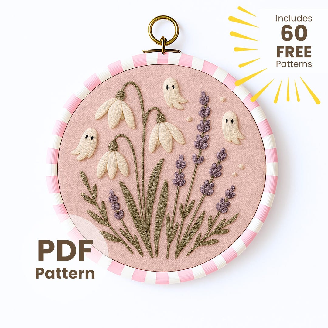 Spring Ghosts Hand Embroidery Pattern: Lavender & Woodland Flowers (PDF ...