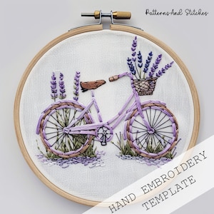 Frühling Stickvorlage, Fahrrad Stickerei, Floral Fahrrad Stickerei, Blumenmuster, Fahrrad Stickerei, Lavendel Fahrrad Stickvorlage