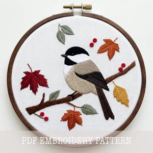 Patrón de bordado de aves otoñales: Corona de bosque (PDF)