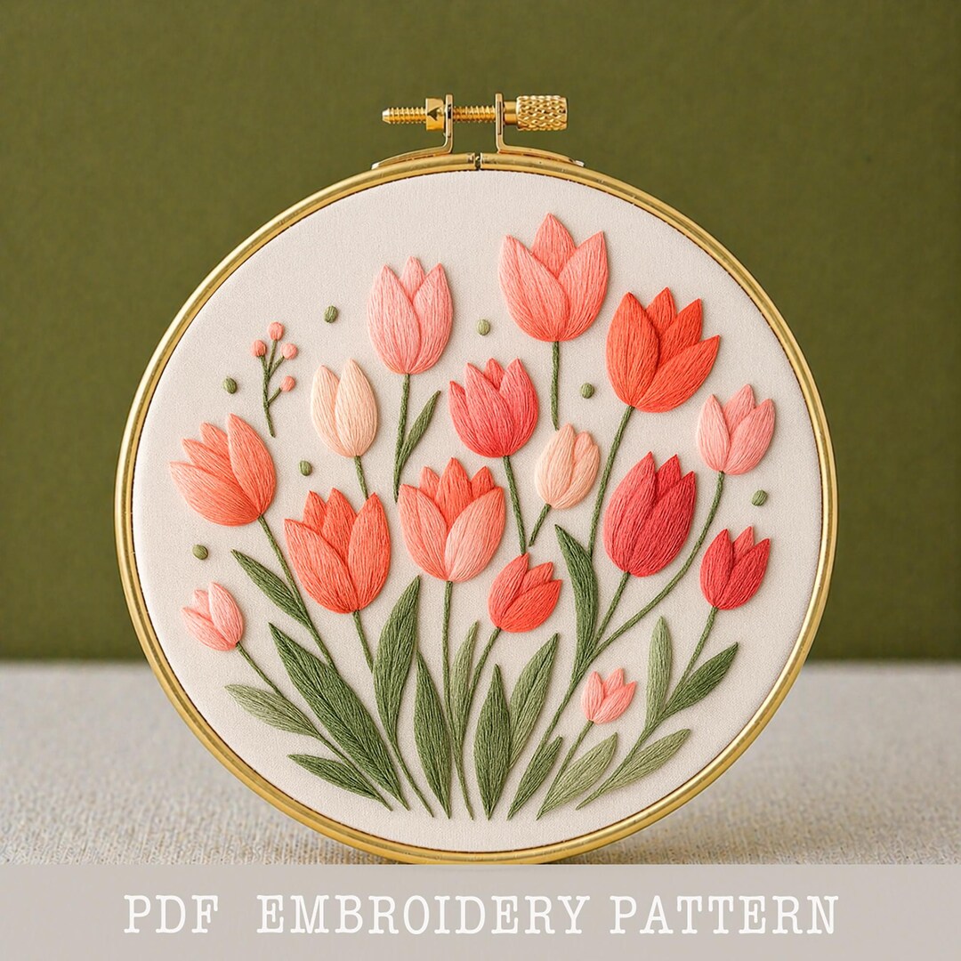 Tulip Garden Embroidery Pattern PDF Digital Download Beginner Friendly ...