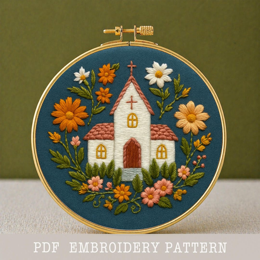 Church Embroidery Pattern PDF Digital Download Spring Floral Hoop Art ...