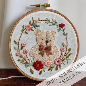 Bear teddy Embroidery template, hoop art, Kids Embroidery, Handmade Baby Gift, Baby Shower Gift Idea, Creative embroidery, kids room decor