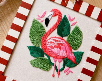 Flamingo Embroidery Pattern: Summer DIY Art, easy craft (PDF Download)