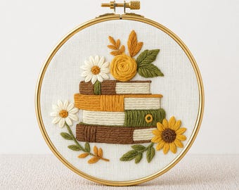 Book Lover Library Hand Embroidery Pattern, Cozy Reading Room, Craft Lovers (PDF)