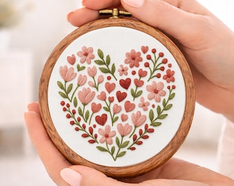 Valentines Floral Heart Embroidery Pattern: DIY Hoop Art , printable template(PDF Template)