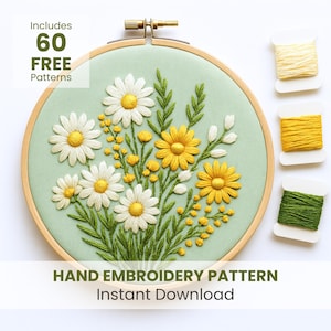 Patrón de bordado a mano de margaritas: Diseño floral, manualidades de primavera (Patrón PDF)
