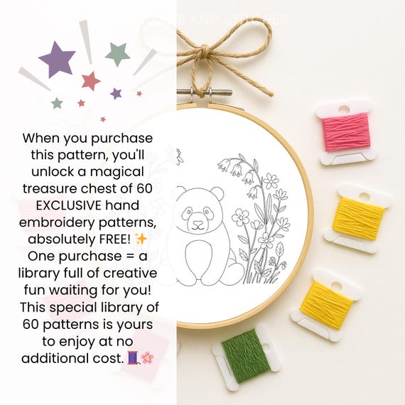 Panda Embroidery Pattern: Floral Animal Cross Stitch, Gift for