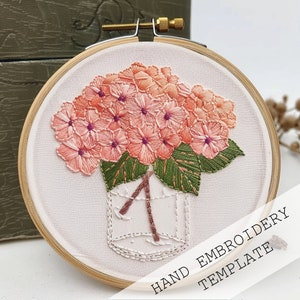 Pink Hydrangea Embroidery, Hand Embroidery, Floral Flower Pattern, Birthday Gift, Needlework, Hoop Art, gift for mom, creative embroidery