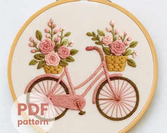 Spring Embroidery Pattern, Bicycle Embroidery, Floral Bike Embroidery, Flower Pattern, Bike Embroidery, Florist bike Embroidery Pattern pdf