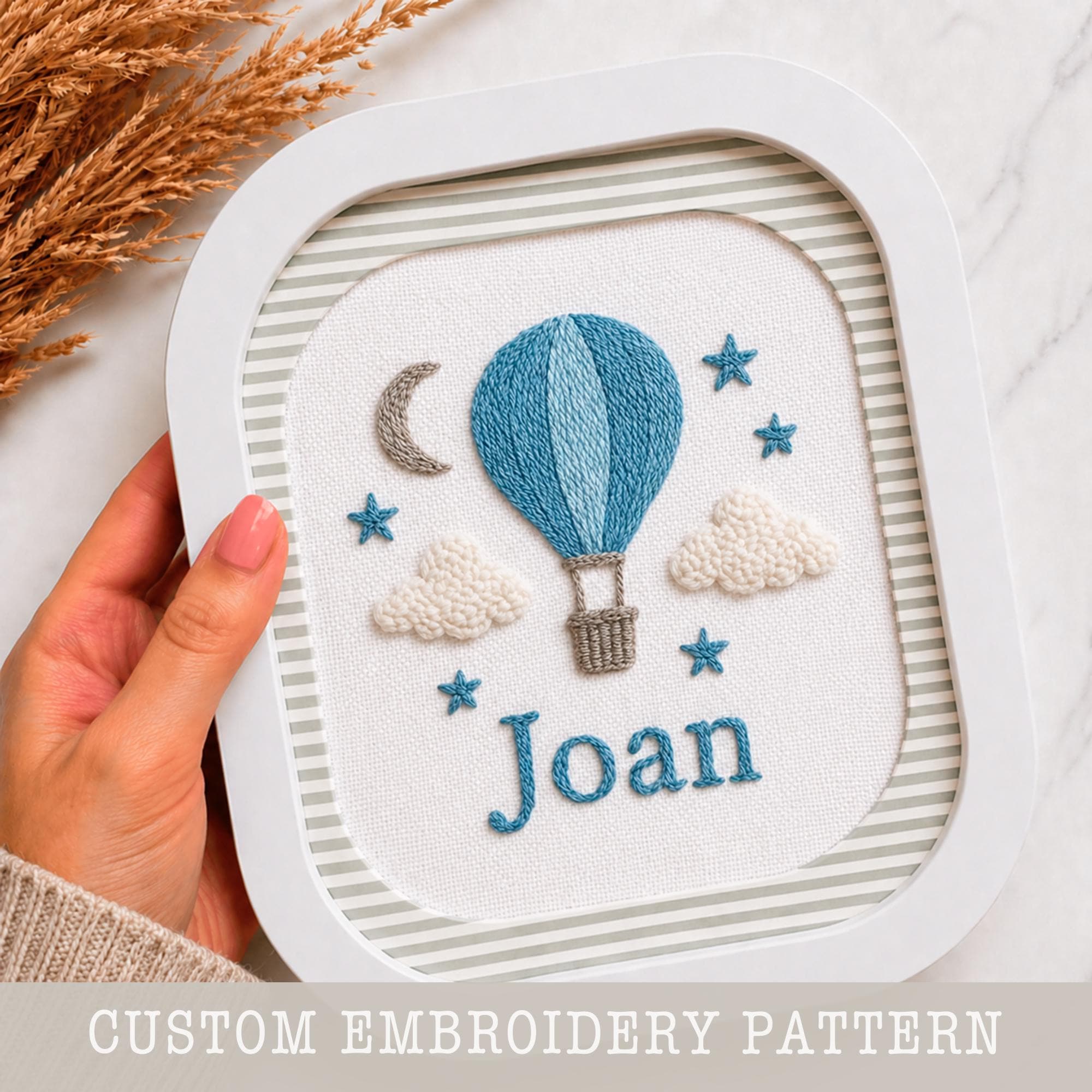 Hot air balloons over the sea ビーズ刺繍 Custom Hot Air Balloon Embroidery Pattern: Nursery Decor (PDF