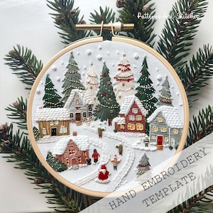 Modello PDF per villaggio vacanze, include tabella colori DMC, schema ricamo natalizio, ricamo natalizio, decorazioni natalizie, download immediato
