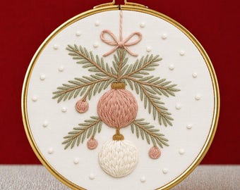 Holly Bauble Christmas Embroidery Template: Floral Ornament Pattern, instant download (PDF template)