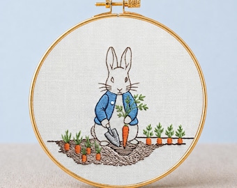 Peter Rabbit Carrot Patch Embroidery PDF Garden Ground Harvest Hoop Art Allotment Vegetable Decor Grandma Hobby Storybook Printable PDF