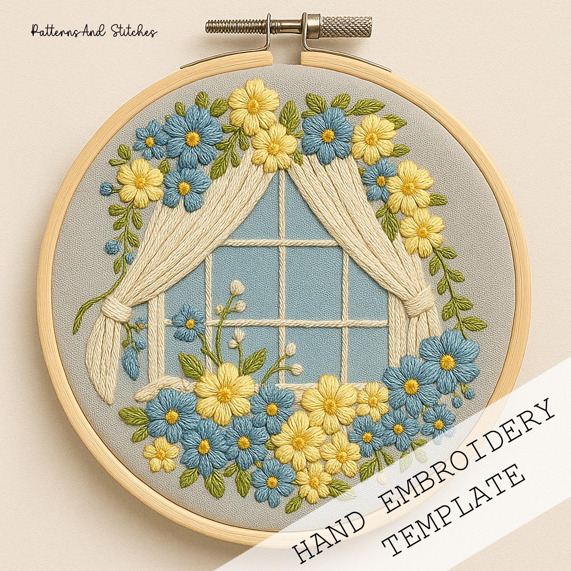 Floral Window Embroidery Pattern: Beginner DIY Design, Printable