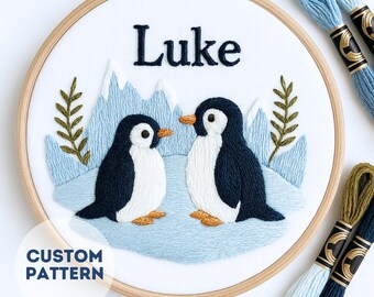 Custom Penguin Name Embroidery Pattern DIY Nursery Decor PDF Pattern 6 Sizes