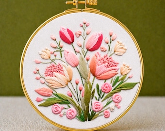 Tulips Hand Embroidery Art, Modern Floral Design (PDF Instant Download)