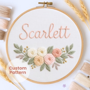 Custom Name Roses Embroidery PDF Pattern, DIY Modern Embroidery, Floral Embroidery, Baby Name Embroidery, Personalized Embroidery, handmade