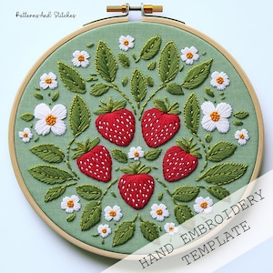 Wild Strawberries Hand Embroidery Pattern, stitching file, Strawberry Decor DIY, Fruit Embroidery Design Strawberry Embroidery Kitchen Decor