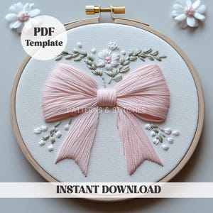 Ricamo a mano fiocco rosa, modello PDF, file di cucito digitale, fiocco Coquette, disegno Hoop Art, ricamo fiocco fai da te, ricamo fai da te
