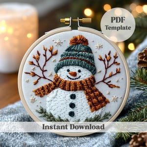 Happy Snowman pdf embroidery pattern, Christmas embroidery, holiday decor, Christmas craft, winter craft, embroidery DIY, Christmas ornament