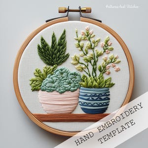 Houseplants Hand Embroidery, PDF Pattern, Digital file, Stitching File, wall decor, Hoop Art, DIY Embroidery, Embroidery template, greenery