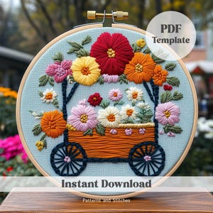 花スタンド刺繍、手刺繍、花柄、花刺繍パターン、DIY 牧草地、刺繍アート、花カート、春の工芸品
