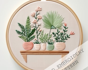 Houseplant Embroidery, PDF Pattern, Plant Lover Gift Idea, Botanical Theme, Modern Embroidery, Gift for Mom, Plant Enthusiast, Handmade Gift