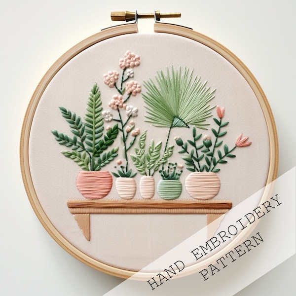 Houseplant Embroidery, PDF Pattern, Plant Lover Gift Idea, Botanical Theme, Modern Embroidery, Gift for Mom, Plant Enthusiast, Handmade Gift